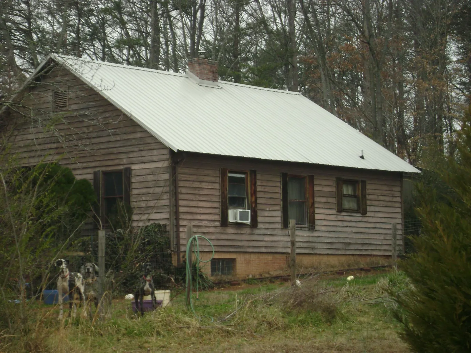 White metal roof on an old wood sided farmhouse, from a Asphalt Shingle Roof Repair job in La Palma